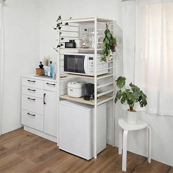 完成品＊キッチンラック＊ホワイト オープンシェルフ キッチン収納 キッチンラック ペール収納タイプ 幅60cm ホワイト 高さ調節可