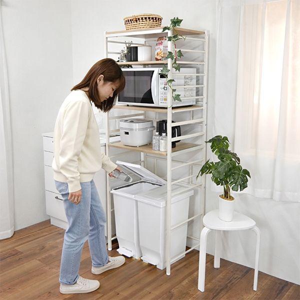 完成品＊キッチンラック＊ホワイト オープンシェルフ キッチン収納 キッチンラック ペール収納タイプ 幅60cm ホワイト 高さ調節可