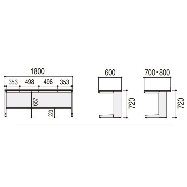 平デスク SCAENA Sタイプ スカエナ 内田洋行 平SSL186H 幅180cm×奥行60cm 引出し付き 5-110-418□ UCHIDAの画像
