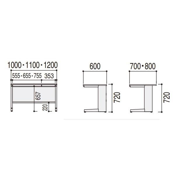 平デスク SCAENA Sタイプ スカエナ 内田洋行 平SSL128H 幅120cm×奥行80cm 引出し付き 5-110-431□ UCHIDAの画像