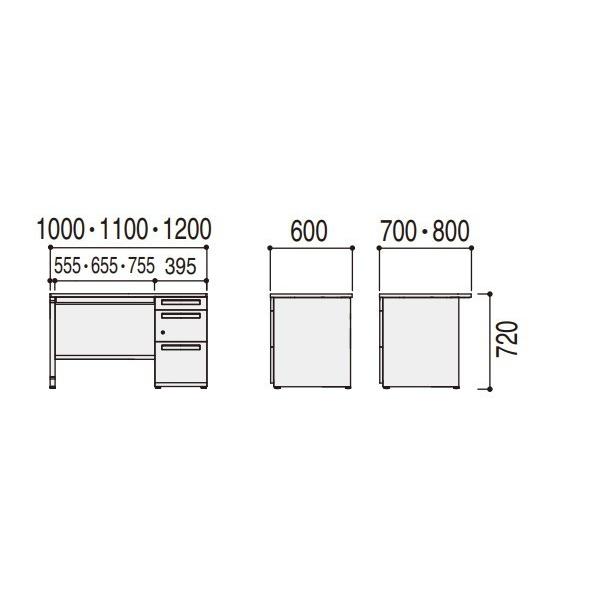 片袖デスク SCAENA Sタイプ シリンダー錠 スカエナ 内田洋行 片SS127B4-3SK 幅120cm×奥行70cm B4-3段  5-110-594□ UCHIDA｜yamafuji-2005｜02