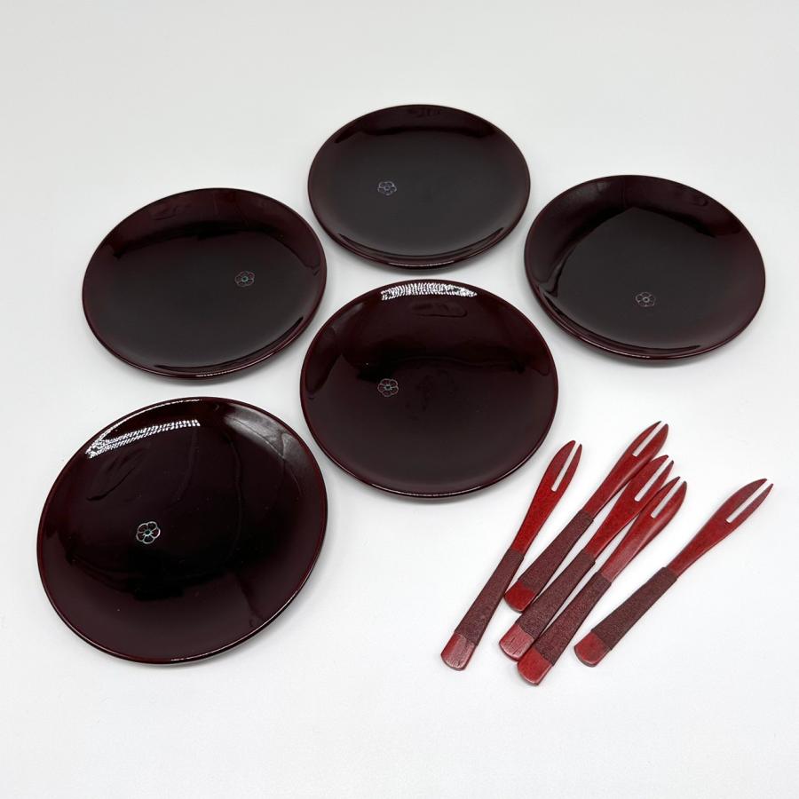 和食器 銘々皿 和菓子 皿 総溜 明月 5枚組 フォーク付 4.5寸 和食器 銘々皿 和菓子 皿 総溜 明月 5枚組 フォーク付 4.5寸
