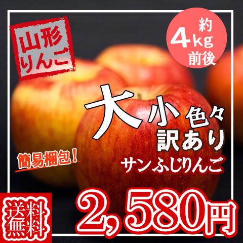 予約 お手頃 約4kg 山形県産 訳あり サンふじ りんご 約4kg 簡易梱包 りんご/リンゴ/訳あり/家庭用/わけあり｜yamagatahiroba｜02