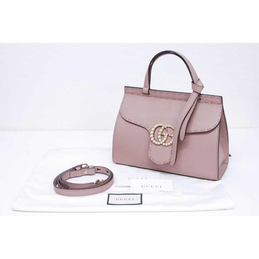 GUCCI グッチ GGマーモント ミニ レザー トップハンドルバッグ 2WAY 