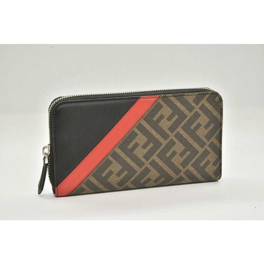 ノ*ラ様 FENDI FFロゴ 長財布 ブラウン/ブラック/レッド FENDI（フェンディ） FFモチーフ ジップアラウンドウォレット ラウンド