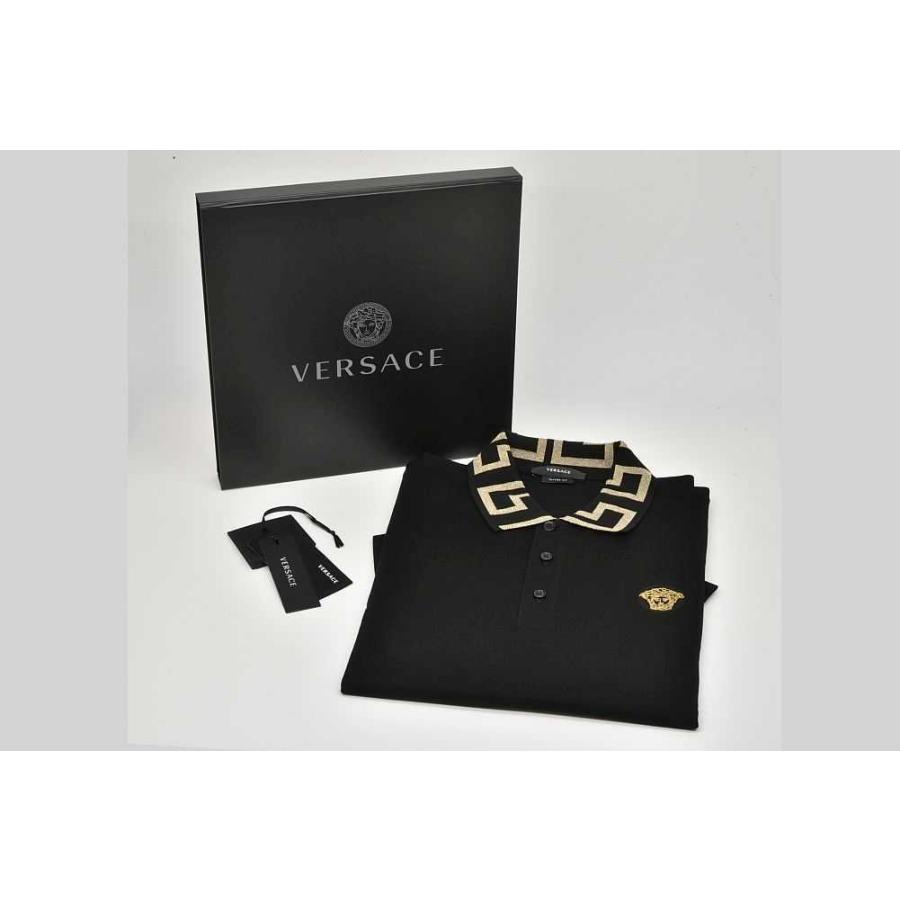 VERSACE ヴェルサーチ グレカ メンズ 半袖ポロシャツ ブラック L VERSACE ヴェルサーチ グレカ メンズ 半袖ポロシャツ ブラック L