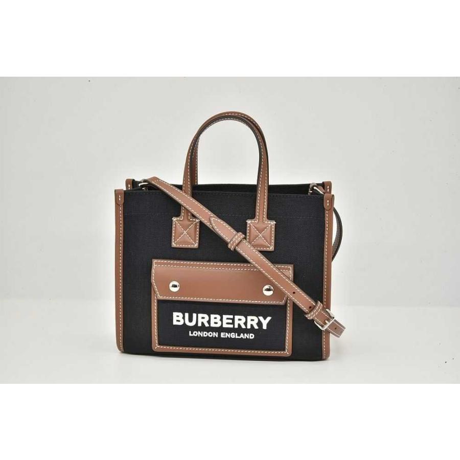 BURBERRY バーバリー ツートン キャンバス&レザー ミニ フレヤトート  