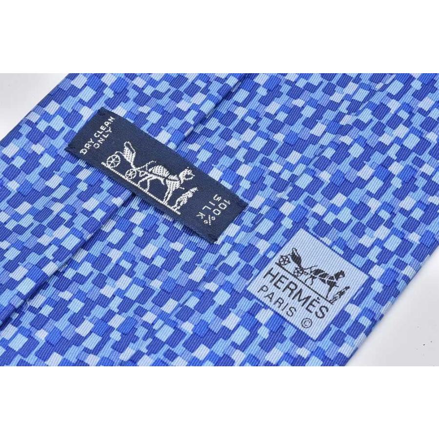【美品】HERMES（エルメス）　ネクタイ　８cm ブルー　シルク H柄 HERMES（エルメス） ネクタイ 8cm ブルー系 シルク 5089【新品同様