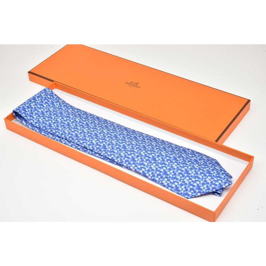HERMES（エルメス） ネクタイ 8cm ブルー系 シルク 5089【新品同様