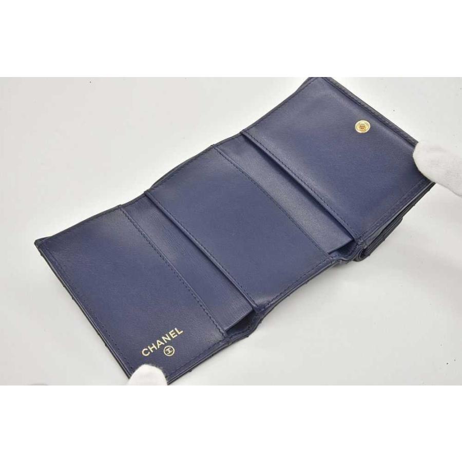 シャネル 2.55 スモール フラップウォレット コンパクトウォレット 三つ折り財布 ネイビー ゴールド金具 A70325の画像