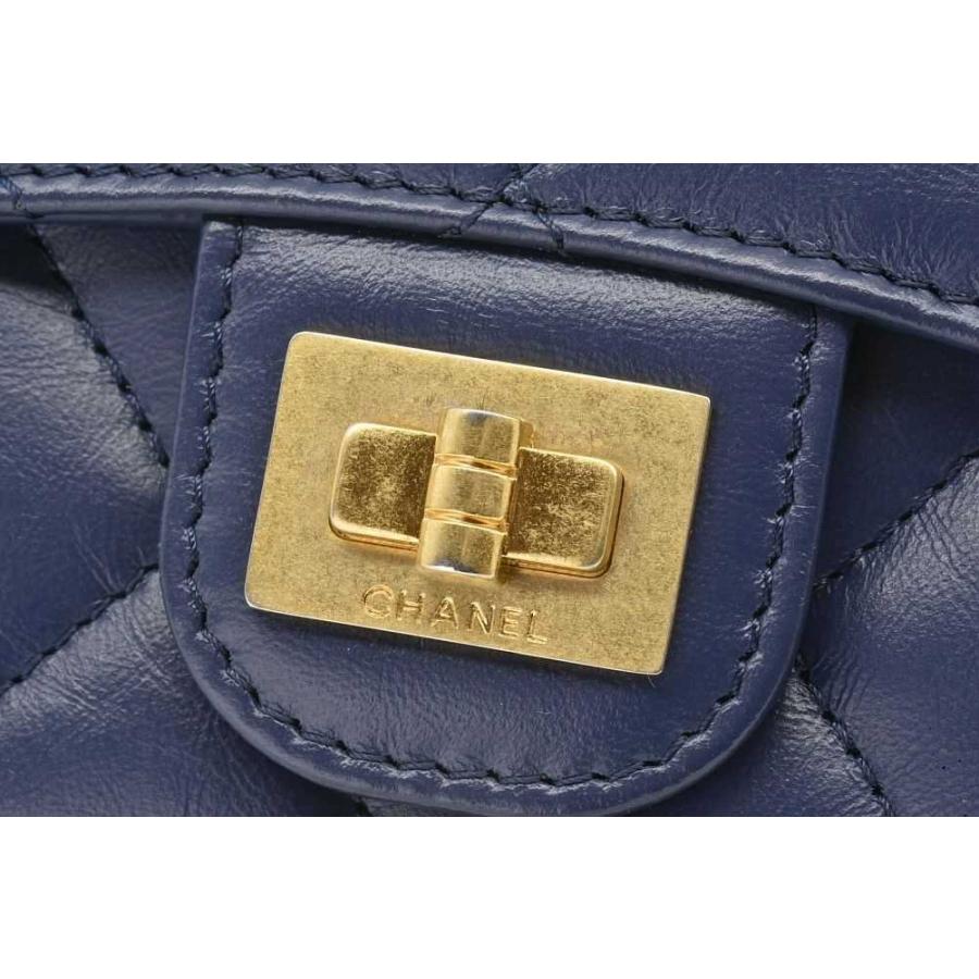 シャネル 2.55 スモール フラップウォレット コンパクトウォレット 三つ折り財布 ネイビー ゴールド金具 A70325の画像