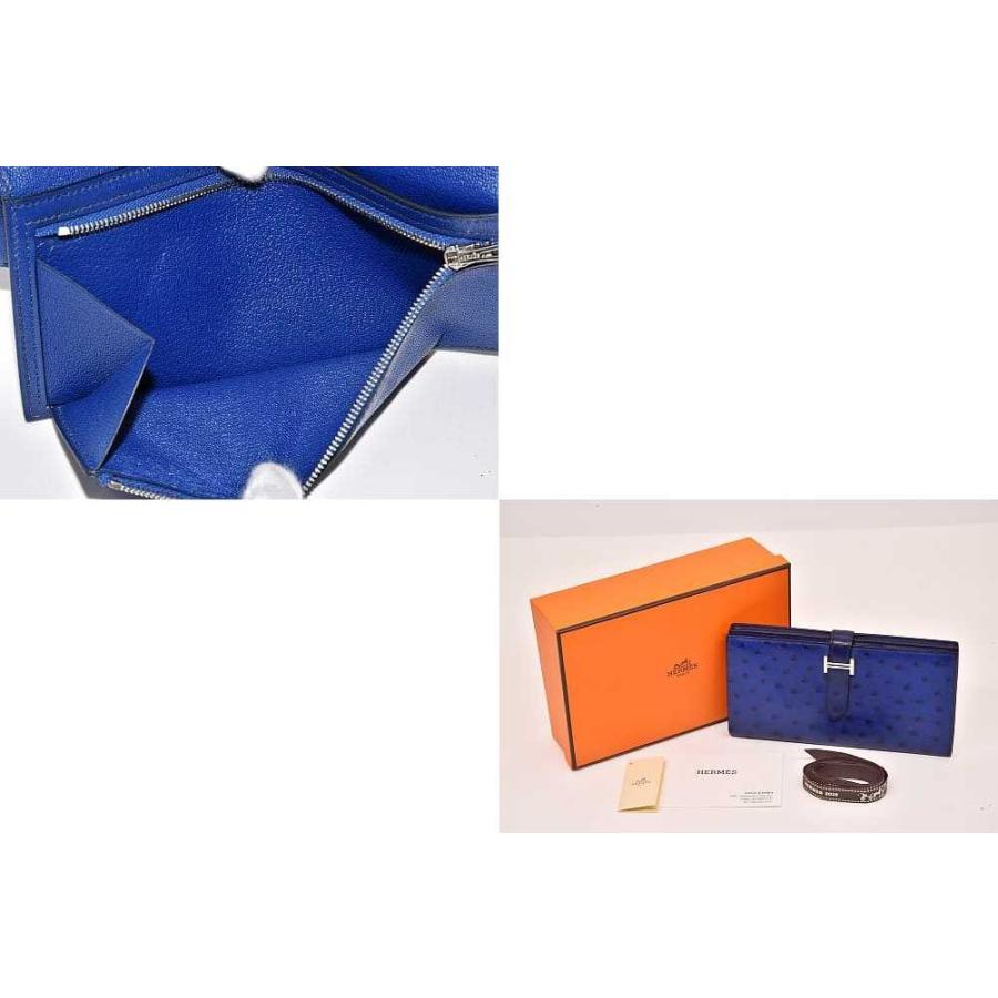 HERMES 水色 オーストリッチ 二つ折り財布 Bearn エルメス ベアン スフレ 二つ折り長財布 オーストリッチ C刻印