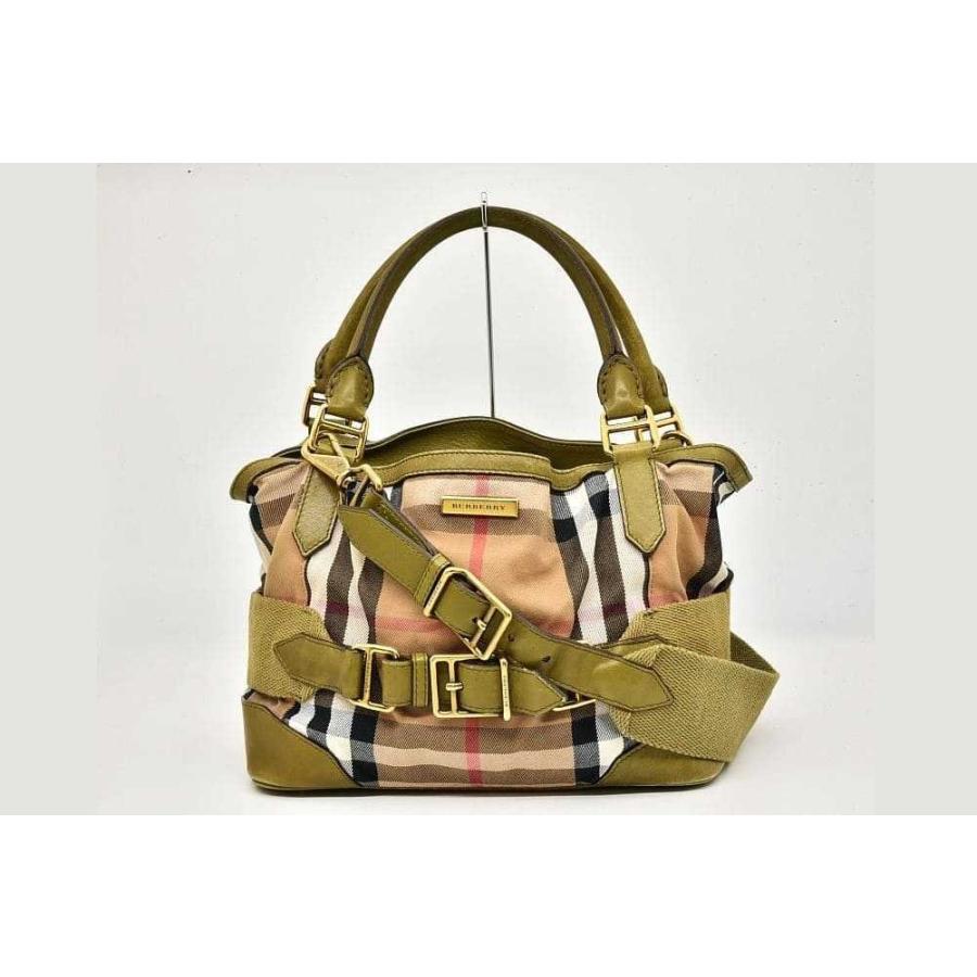 バーバリー ハウスチェック レザー トートバッグ ハンドバッグ 2WAY ショルダーバッグ グリーン ベージュ 3763787 | BURBERRY