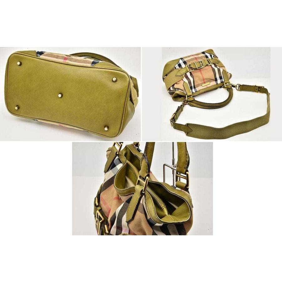 バーバリー ハウスチェック レザー トートバッグ ハンドバッグ 2WAY ショルダーバッグ グリーン ベージュ 3763787 | BURBERRY | 01