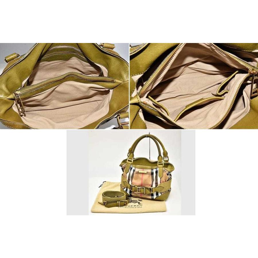 バーバリー ハウスチェック レザー トートバッグ ハンドバッグ 2WAY ショルダーバッグ グリーン ベージュ 3763787 | BURBERRY | 09