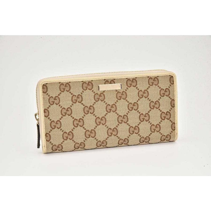 グッチ 長財布 ラウンドファスナー GG キャンバス ベージュ レザー GGキャンバス グッチ ラウンドファスナー長財布 ベージュ アイボリー
