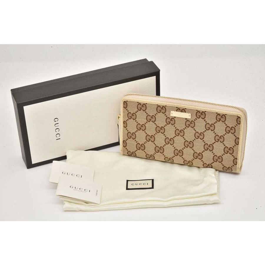 GGキャンバス グッチ ラウンドファスナー長財布 ベージュ アイボリー