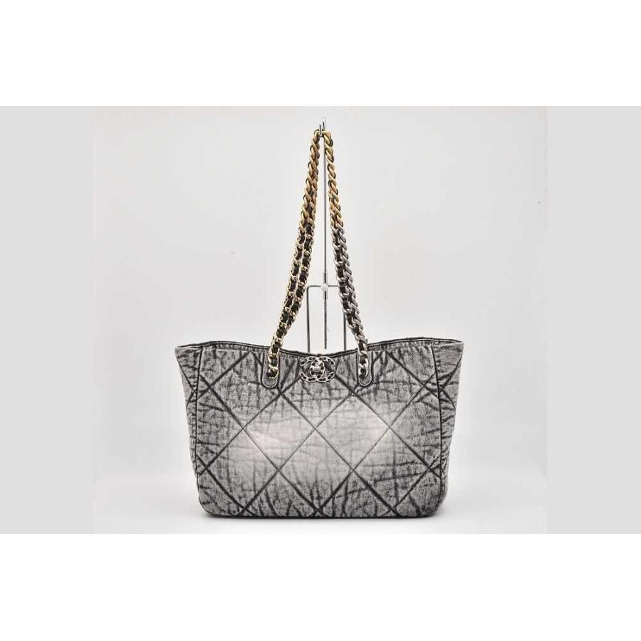 CHANEL 19 シャネル デニム チェーンショルダー トートバッグ グレー 