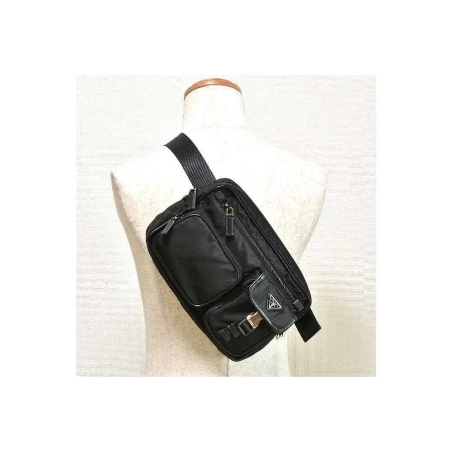 【美品】プラダ ボディバッグ ナイロン レザー 三角ロゴ ベルトバッグ ブラック PRADA（プラダ） トライアングルロゴ ベルトバッグ ウエストバッグ