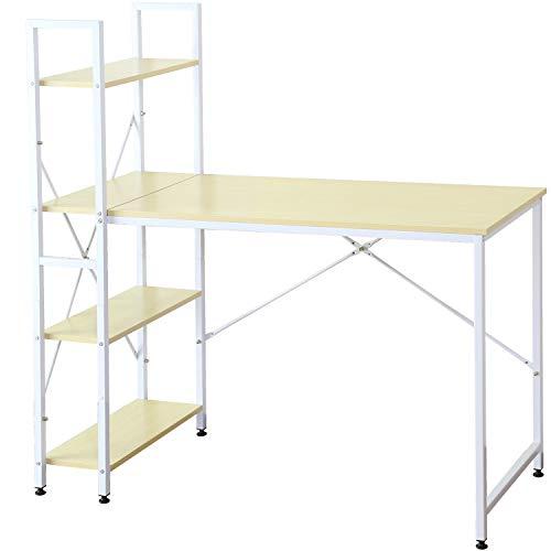 DORIS デスク ラック付デスク 机 パソコンデスク 幅115cm 木製天板 収納 棚左右入替え対応 組立式 ホワイトメープル ガイア