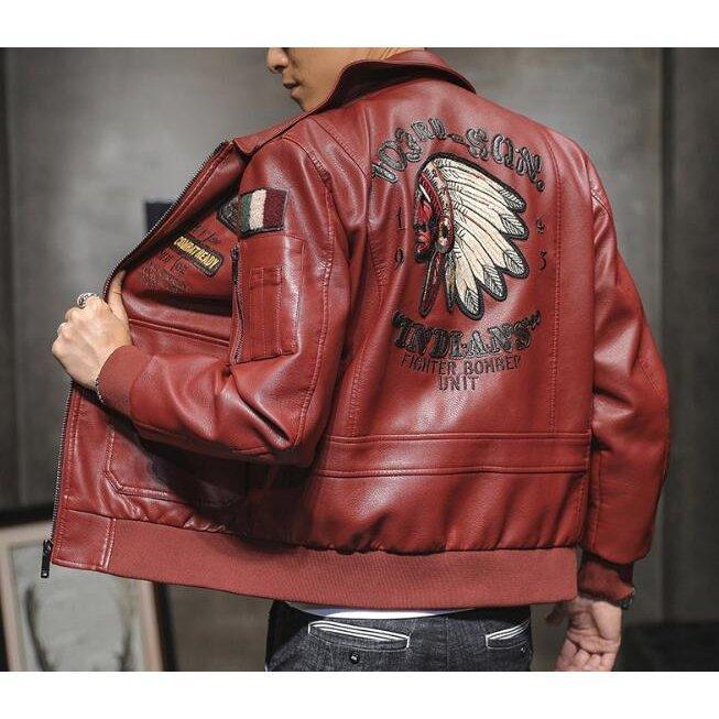 刺繍 革ジャン メンズ レザージャケット ライダースジャケット バイクジャケット ブルゾン 裏起毛 秋冬 きれいめ 秋冬 防風 防寒 アウター Nmlkf 山口アパレルショップ 通販 Yahoo ショッピング