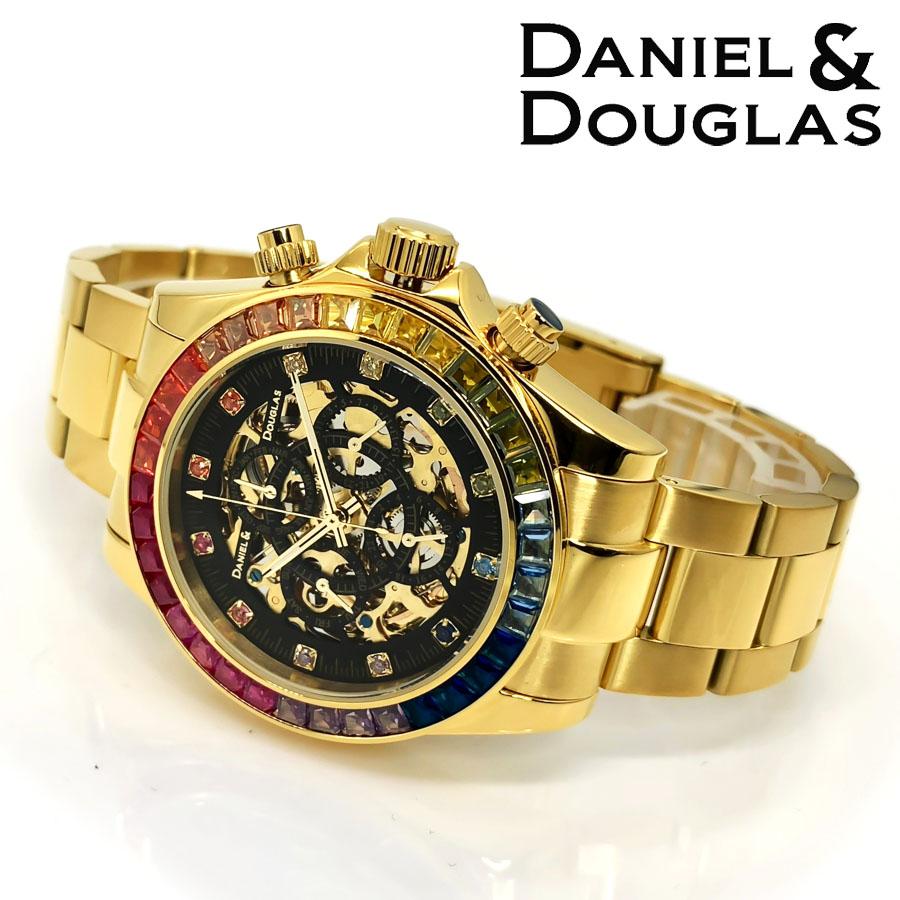 DANIEL&DOUGLAS ダニエルダグラス メンズ ゴージャス ダイヤモンド 防水 スケルトン 腕時計 レインボー DD8802DG-RBBK4｜yamaguchitradhing｜04