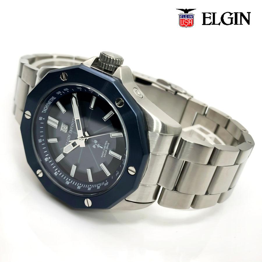ELGIN メンズ 腕時計 防水 バッテリ−充電警告機能 パワーセービング機能  逆回転防止ベゼル 3針 ステンレス FK1432S-BLP｜yamaguchitradhing｜04
