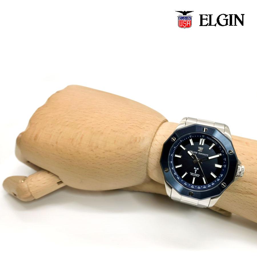 ELGIN メンズ 腕時計 防水 バッテリ−充電警告機能 パワーセービング機能  逆回転防止ベゼル 3針 ステンレス FK1432S-BLP｜yamaguchitradhing｜06