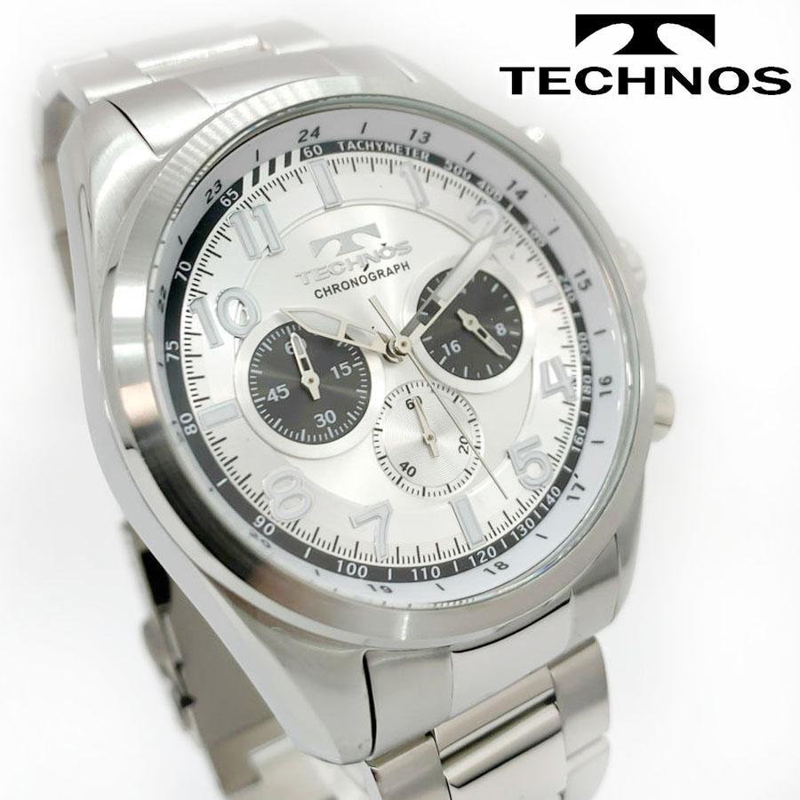 送料無料 テクノス TECHNOS メンズ クォーツ 腕時計 ラウンド 10気圧防水 クロノグラフ アナログ ステンレス シルバー t8638ss