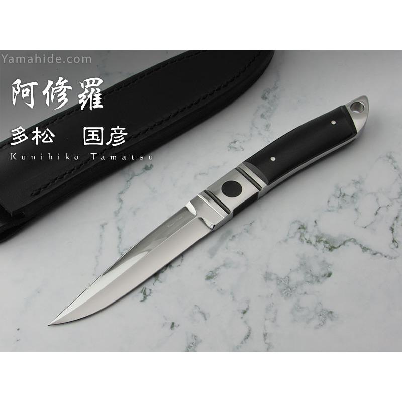 【取寄】多松 国彦 作 0074 阿修羅 インテグラル / ATS-34 ブラックリネンマイカルタ / シースナイフ / Kunihiko Tamatsu Custom Knife