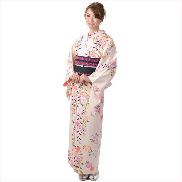 小紋 着物 正絹 仕立て上がり Osikiri Moe 袷 レディース 女性 カジュアル すぐに着れる着物 クリームの画像