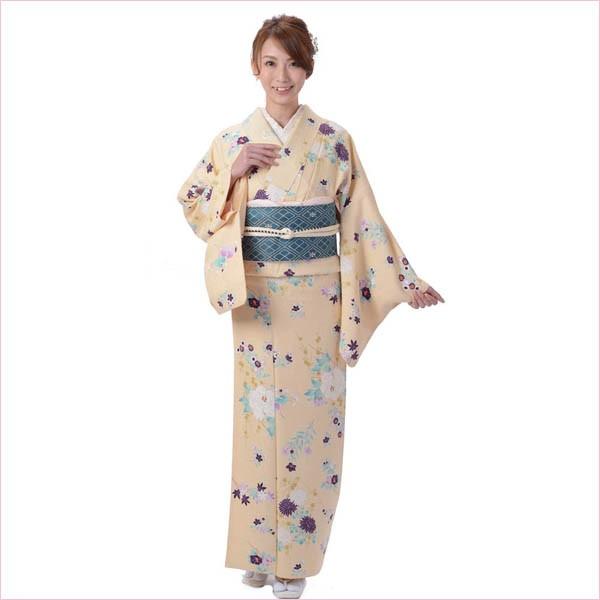 小紋 着物 正絹 仕立て上がり Osikiri Moe 袷 レディース 女性 カジュアル すぐに着れる着物 クリームの画像