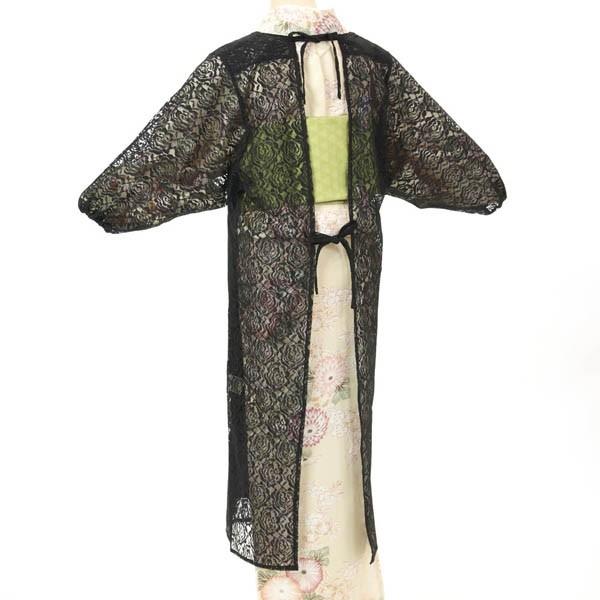 水屋着 レース ロング割烹着 着物かっぽう着 黒 ギフト プレゼントにも