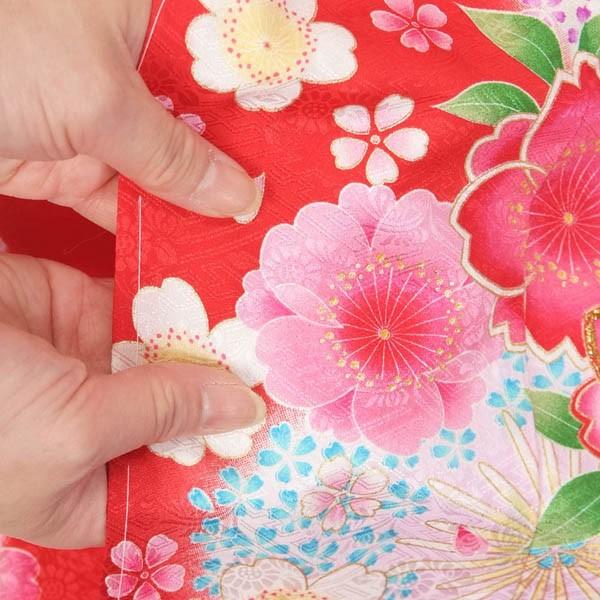 七五三 着物 7歳 女の子 フルセット 正絹 四ツ身 着物セット 赤【半衿