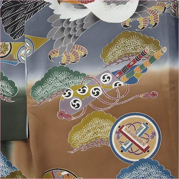 お宮参り 着物 男の子 のしめ 産着 祝着 正絹 赤ちゃん 緑 鷹 : 着物