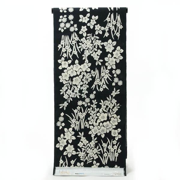 在庫限り 浴衣 反物 女性用 そしてゆめ 注染 日本製 綿 黒 オプションでお仕立て承ります