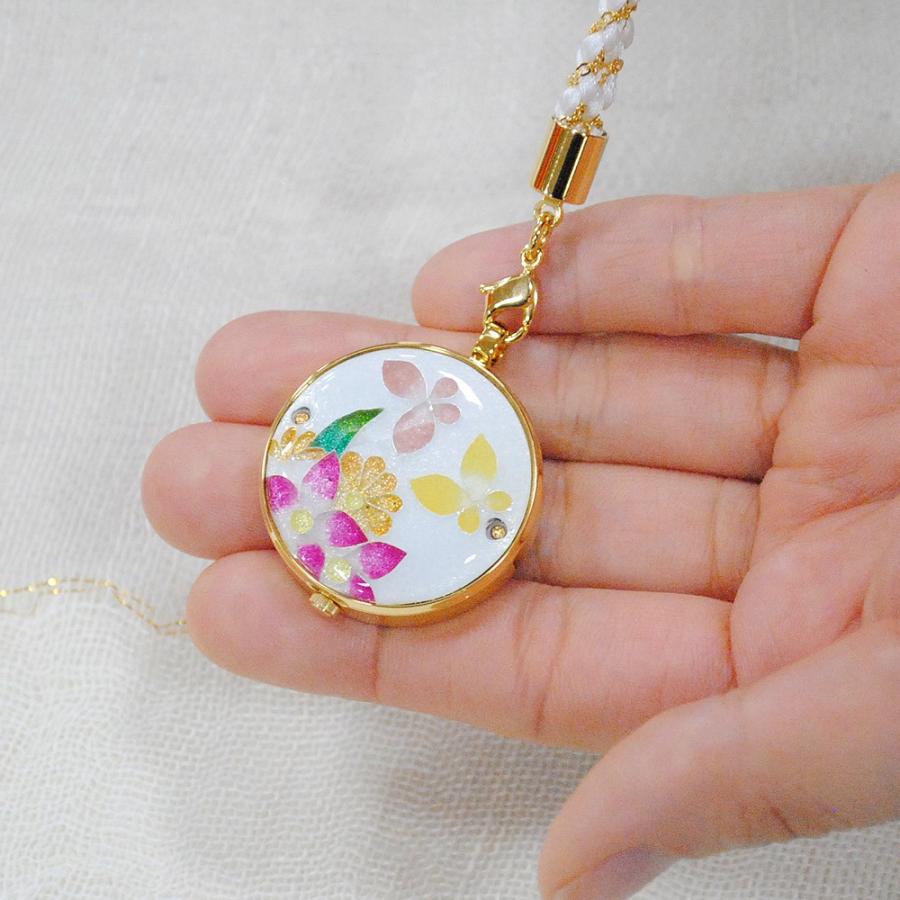 懐中時計 国産 七宝 花と蝶（白）花の香りシリーズ ギフト 化粧箱入りの画像