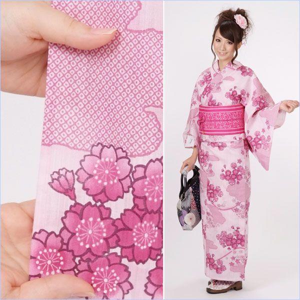 浴衣 レディース 3点セット itomi 大人ゆかた 綿 麻 ピンク 桜 : 着物