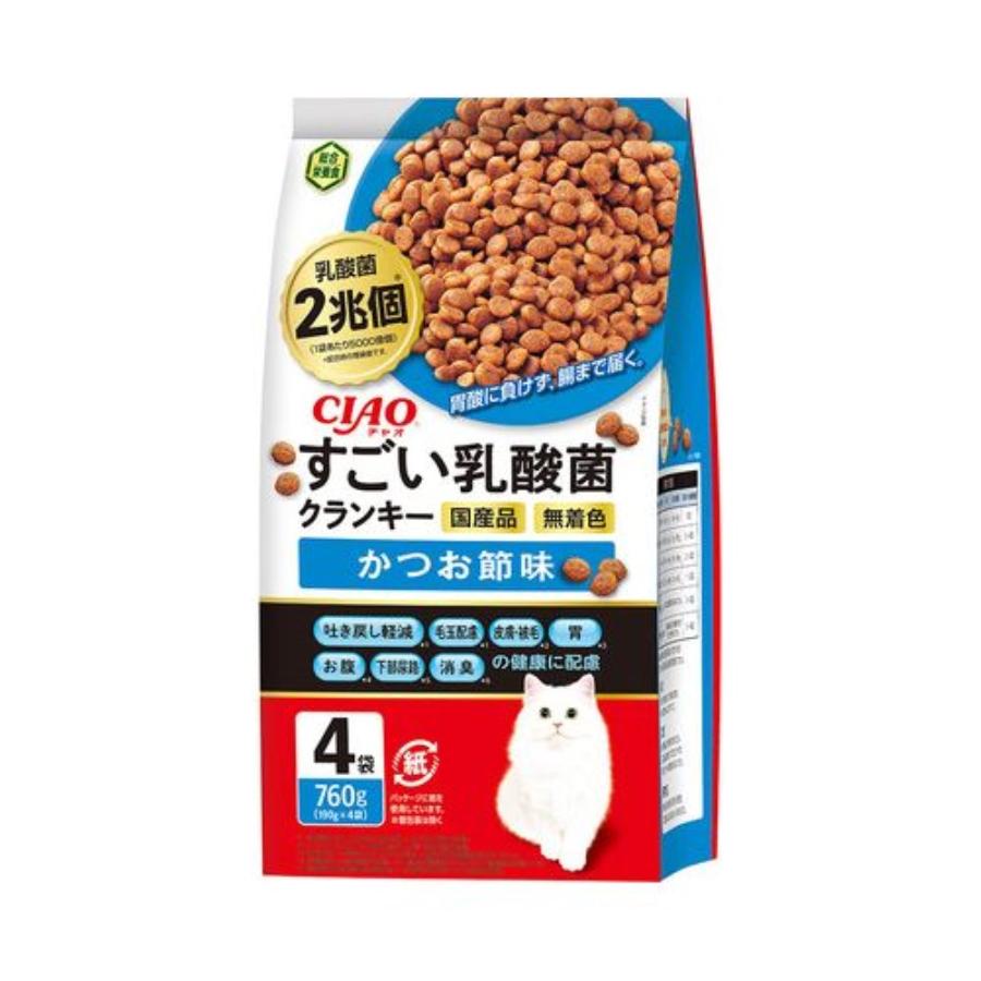 45.47 すごい乳酸菌クランキー かつお節味 &まぐろ節味 760g×10袋 いなばペットフード すごい乳酸菌 クランキー かつお節味 190g×4袋