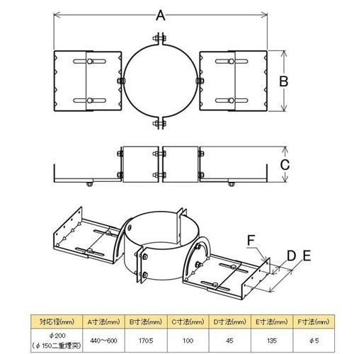 HONMA ホンマ製作所 ステンレス 角煙道用固定金具≪煙突壁出し用部材 