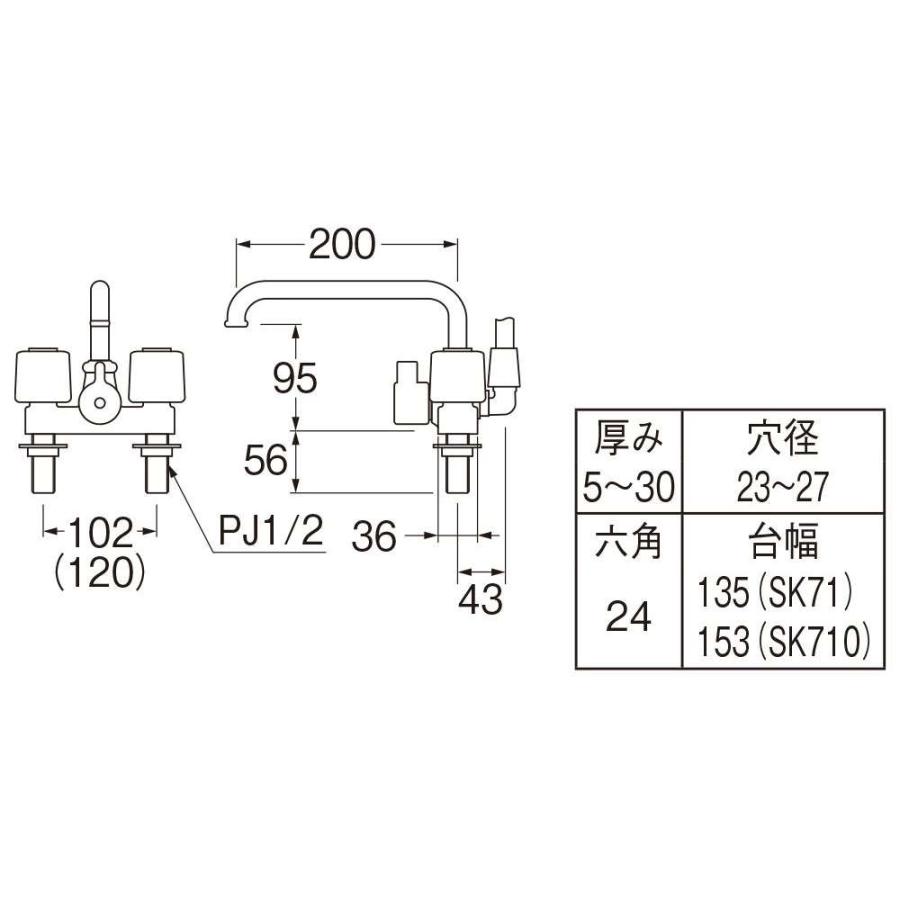 SANEI(水栓金具) SANEI ツーバルブデッキシャワー混合栓 共用 SANEI(水栓金具) SANEI ツーバルブデッキシャワー混合栓 共用