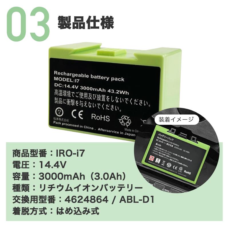 ルンバ バッテリー i7 i7+ e5 e6 互換 交換用 3000mAh 14.4V