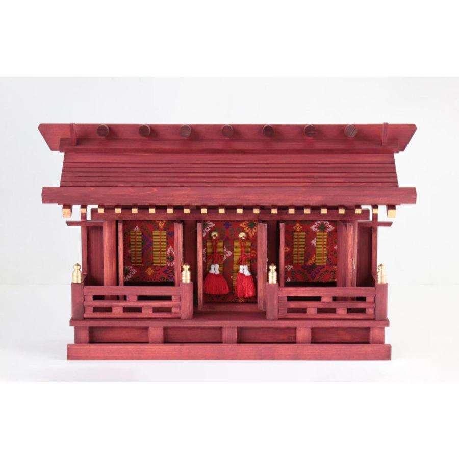 神棚 壁掛け モダン 神具セット 和染め 紅い神棚 ■ 天地の社 -amatsuchi-■ 通し屋根三社 オーダー金具 家具調モダン神棚_1