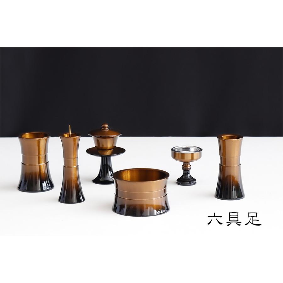 高級 仏具セット ■ ゴールド×ブラック ■ 2.5寸 ■【桃太郎 マッチ付】■ 6具足 ■ 真鍮製 ■ 杵型 六具足 6点セット 仏具 仏壇