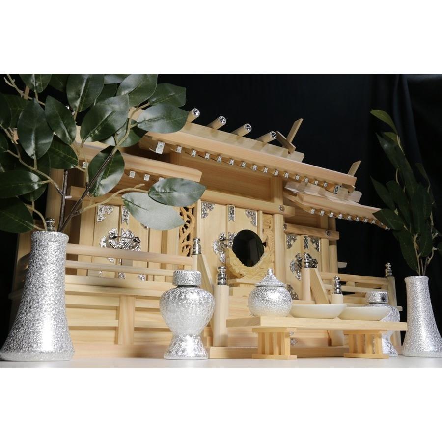 限定□銀風三社□鳳凰の彫刻□大型□いぶし銀神具□神棚セット 限定□銀風三社□鳳凰の彫刻□大型□いぶし銀神具□神棚セット