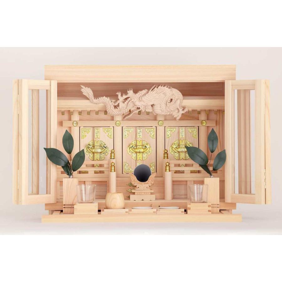 神棚 神具 仏具 やまこう 神棚 セット 三社 箱宮 16号 眠り龍の社 桧の