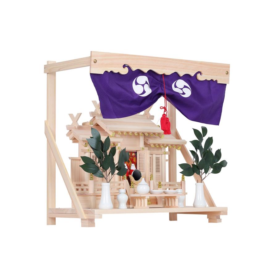 神棚 神具 仏具 やまこう 屋根違い三社□宝来神宮□神具□御簾と 神棚 神具 仏具 やまこう 屋根違い三社□宝来神宮□神具□御簾と