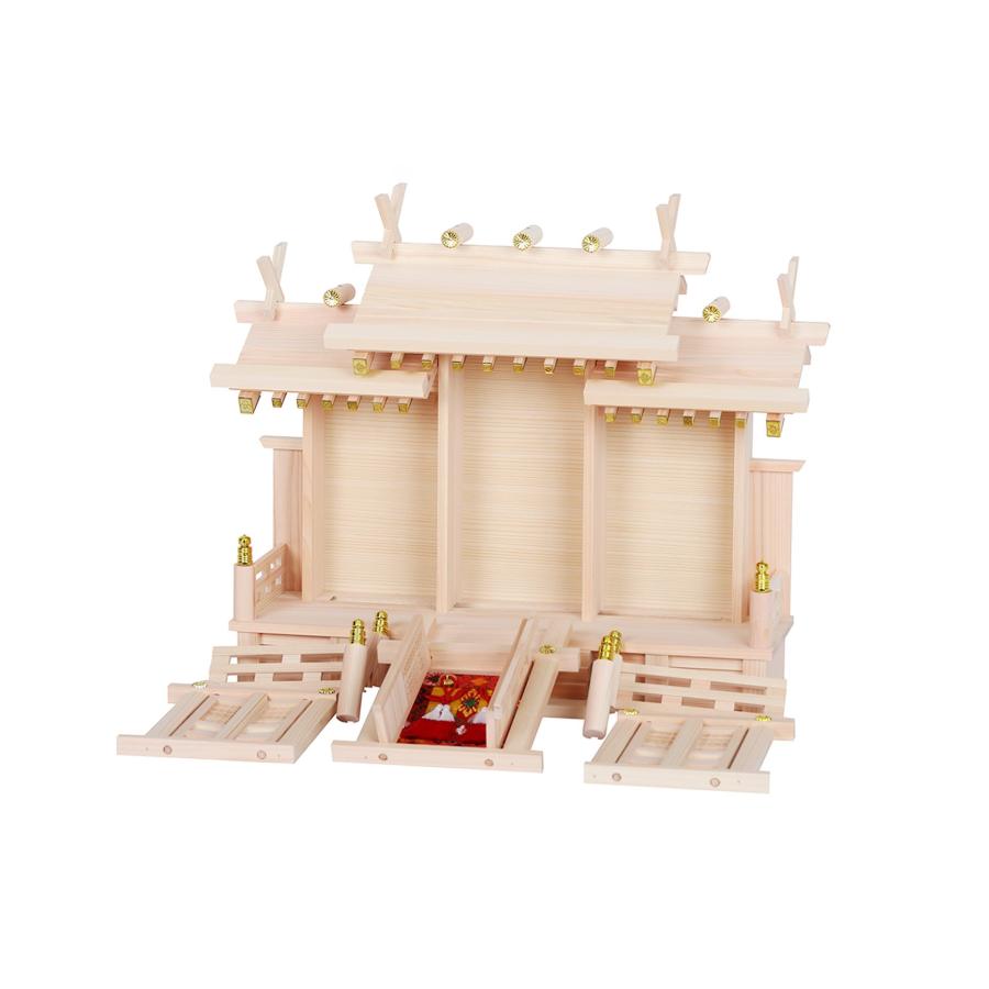 神棚 神具 仏具 やまこう 屋根違い三社□宝来神宮□神具□御簾と 神棚 神具 仏具 やまこう 屋根違い三社□宝来神宮□神具□御簾と