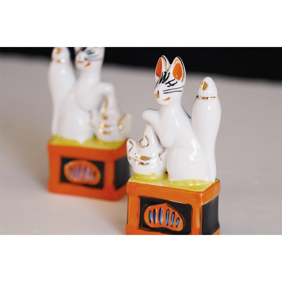 神棚 神具 仏具 やまこう 神棚用□お稲荷 お狐様□橙□一対 4寸サイズ