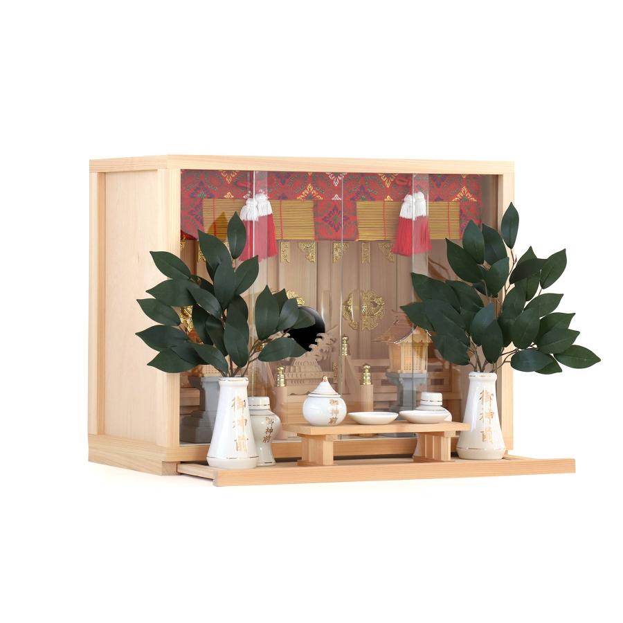 茶台　置物台　照月棚　茶棚　竹台子　飾り台　茶器収納　お祝い　神棚　木箱 神棚 神具 仏具 やまこう 神棚セット 箱宮 三社 壁掛け 16号 御簾付き